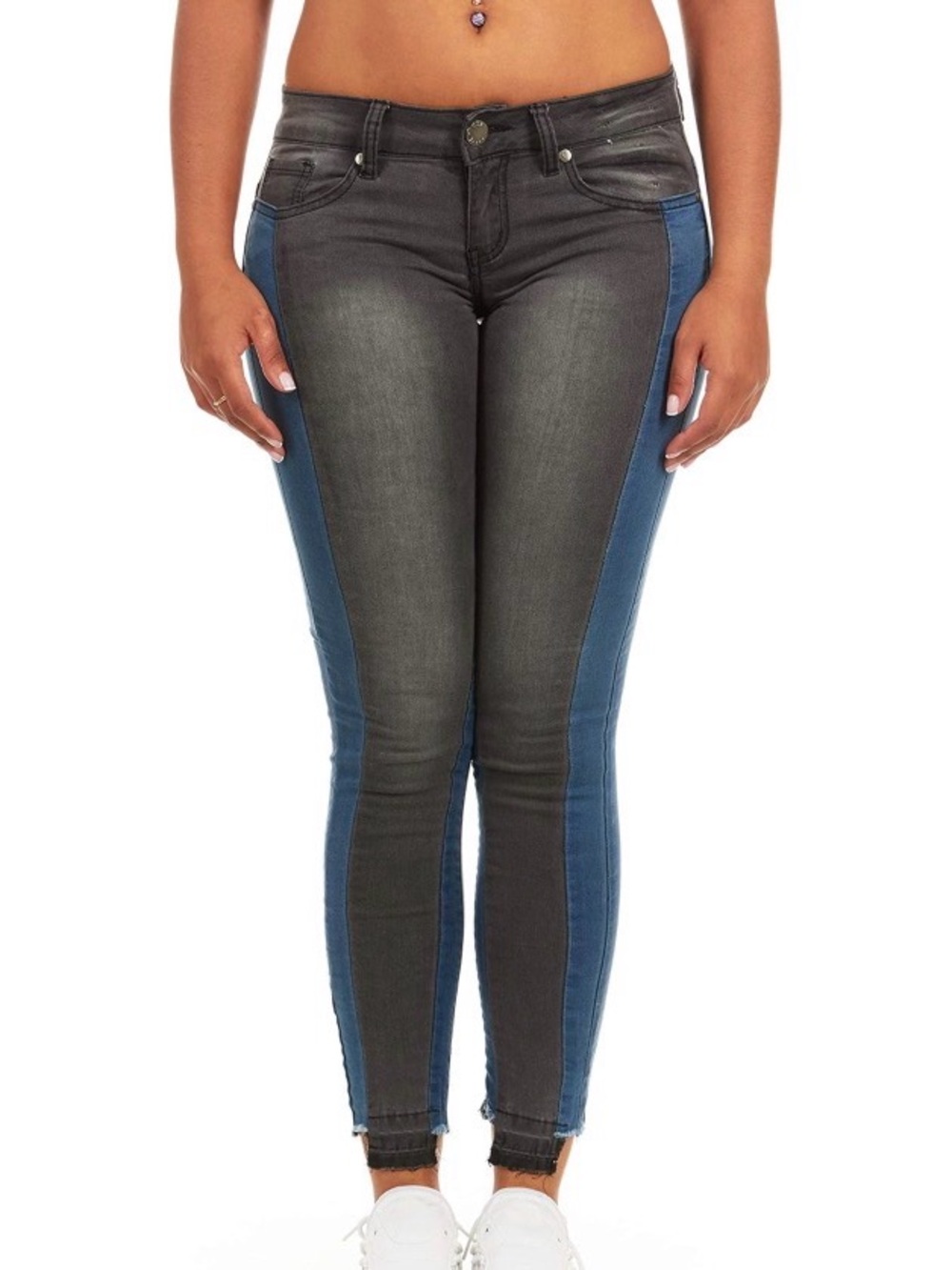 Women’s two tone denim jean pants party travel summer winter casual sport fray - Picture 9 of 9